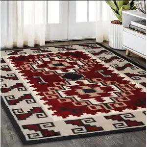 Photo of Red and Beige Southwestern Hand Tufted Non Skid Area Rug