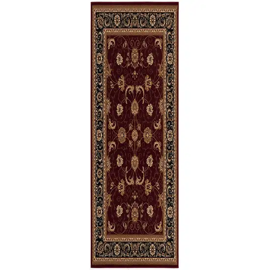 Red and Black Ornamental Runner Rug Photo 6