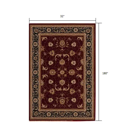 Red and Black Ornamental Runner Rug Photo 1