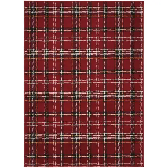 Red and Black Plaid Power Loom Area Rug Photo 2