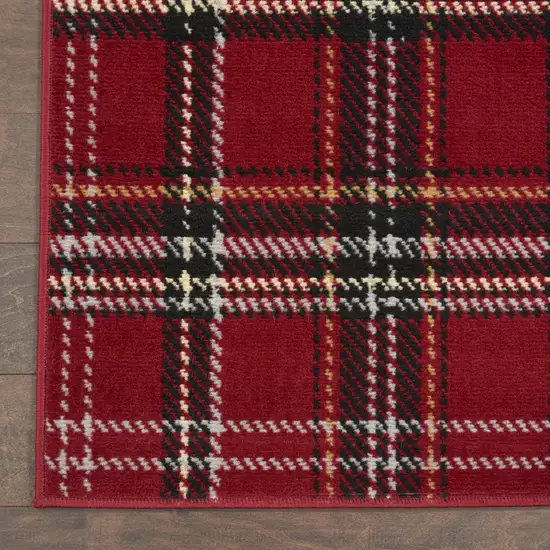 Red and Black Plaid Power Loom Area Rug Photo 9