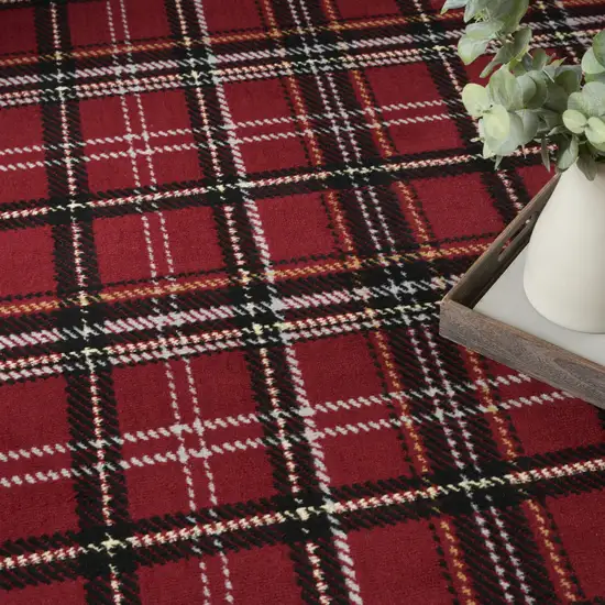 Red and Black Plaid Power Loom Area Rug Photo 6