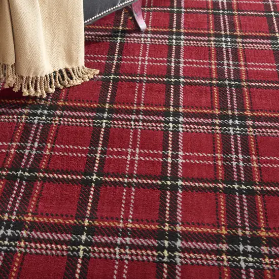 Red and Black Plaid Power Loom Area Rug Photo 6