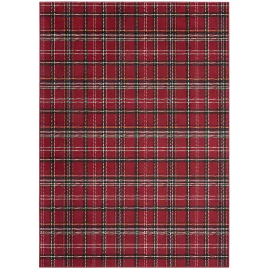 Red and Black Plaid Power Loom Area Rug Photo 2