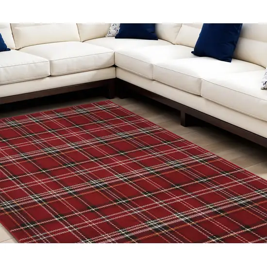 Red and Black Plaid Power Loom Area Rug Photo 1