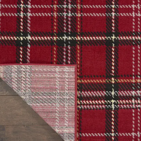 Red and Black Plaid Power Loom Area Rug Photo 9