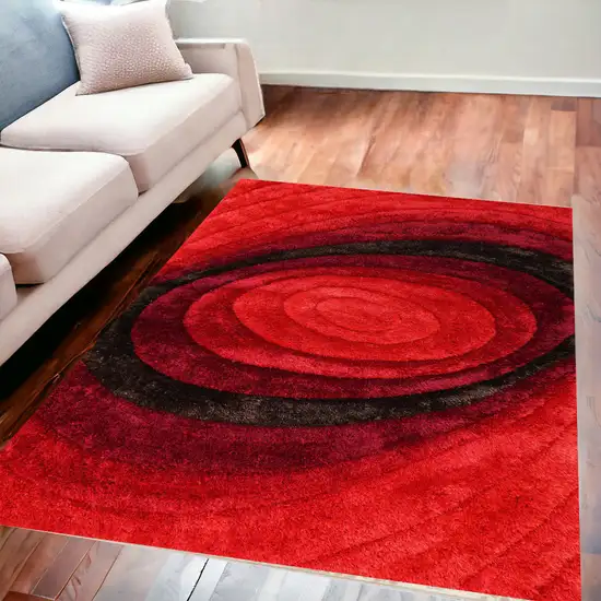 Red and Black Geometric Shag Hand Tufted Area Rug Photo 1