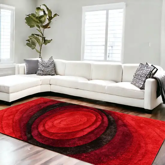 Red and Black Shag Hand Tufted Area Rug Photo 1