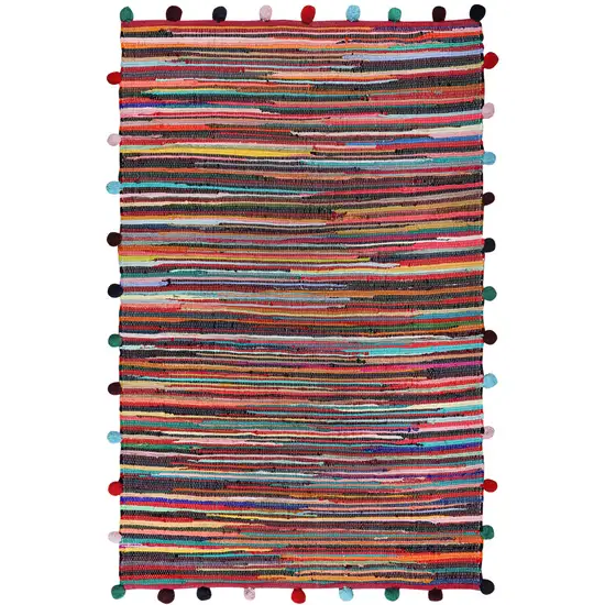 Red and Black Striped Hand Woven Area Rug With Fringe Photo 2