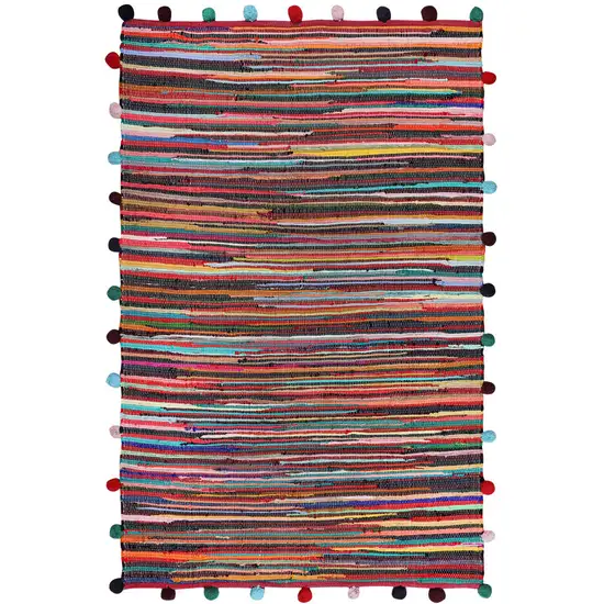 Red and Black Striped Hand Woven Area Rug With Fringe Photo 4