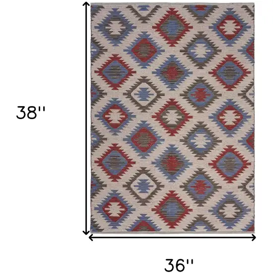 Red and Blue Geometric Diamonds Area Rug Photo 5