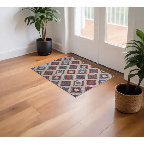 Red and Blue Geometric Diamonds Area Rug Photo 2