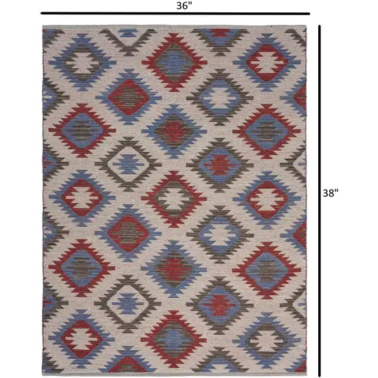 Red and Blue Geometric Diamonds Area Rug Photo 5