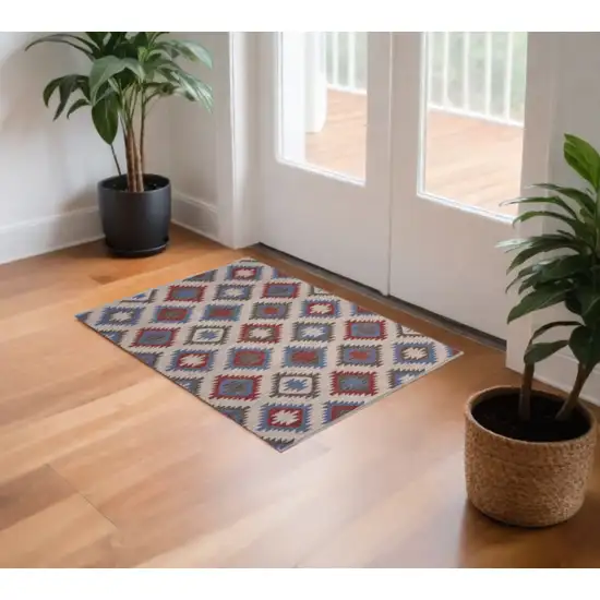 Red and Blue Geometric Diamonds Area Rug Photo 2