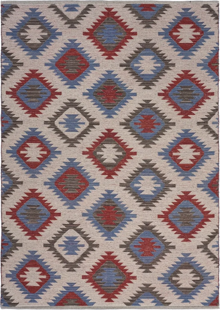 Red and Blue Geometric Diamonds Area Rug Photo 5