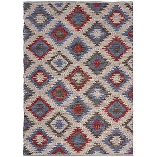 Red and Blue Geometric Diamonds Area Rug Photo 4