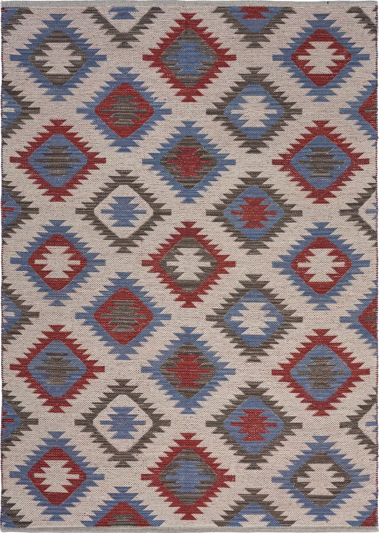 Red and Blue Geometric Diamonds Area Rug Photo 1