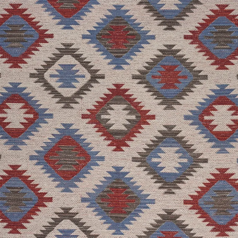 Red and Blue Geometric Diamonds Area Rug Photo 2