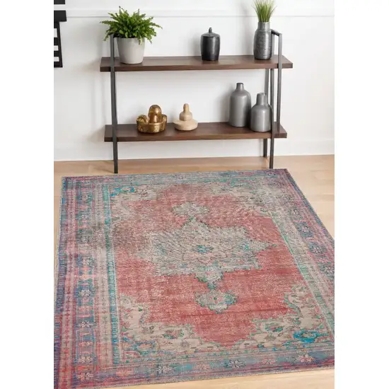 Red And Blue Oriental Area Rug Photo 1