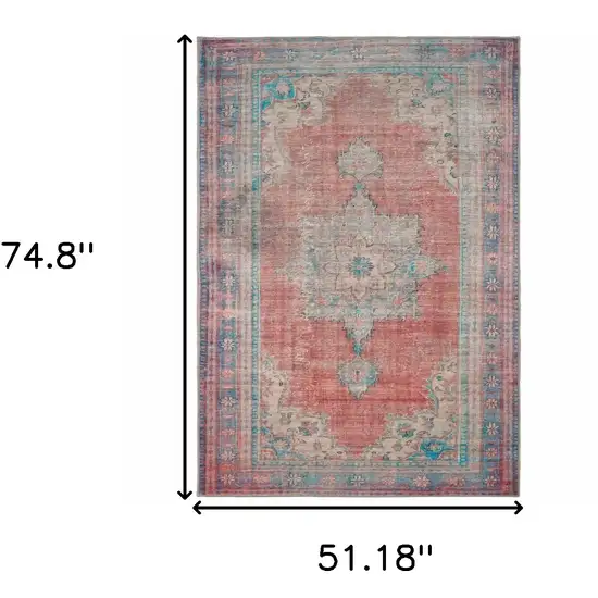 Red And Blue Oriental Area Rug Photo 3