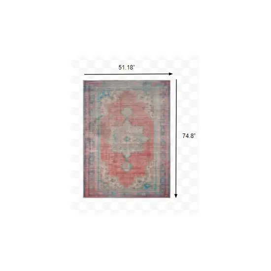 Red and Blue Oriental Area Rug Photo 2