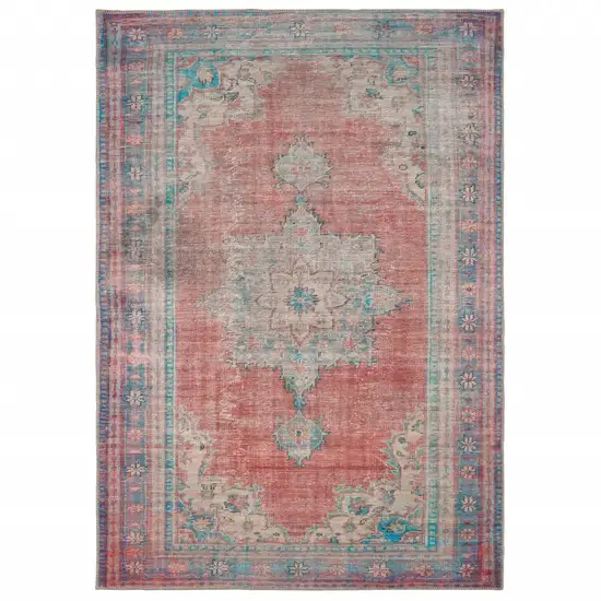 Red and Blue Oriental Area Rug Photo 1