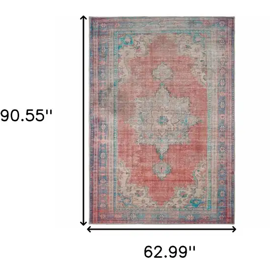 Red and Blue Oriental Area Rug Photo 6