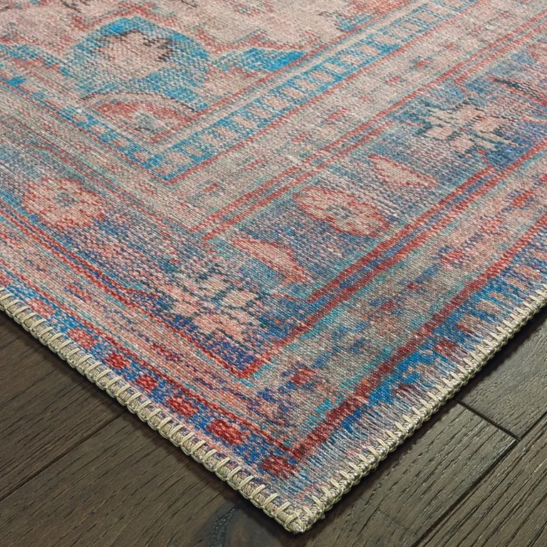 Red and Blue Oriental Area Rug Photo 2