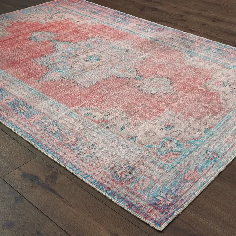 Red and Blue Oriental Area Rug Photo 3