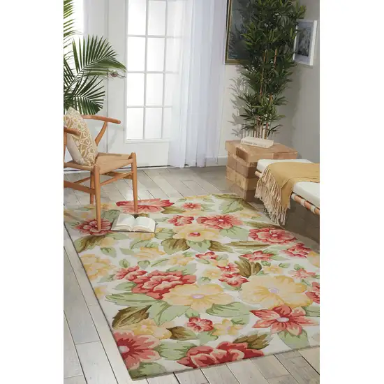 Red and Cream Botanical Leaves Hand Carved Handmade Area Rug Photo 7