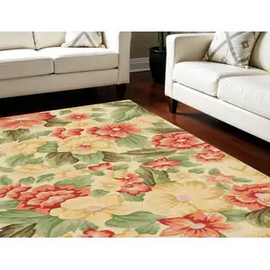 Photo of Red and Cream Floral Hand Carved Handmade Area Rug