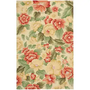 Photo of Red and Cream Floral Hand Carved Handmade Area Rug