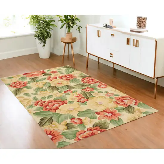 Red and Cream Floral Hand Carved Handmade Area Rug Photo 1