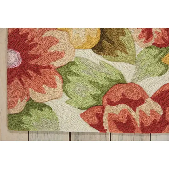 Red and Cream Floral Hand Carved Handmade Area Rug Photo 4