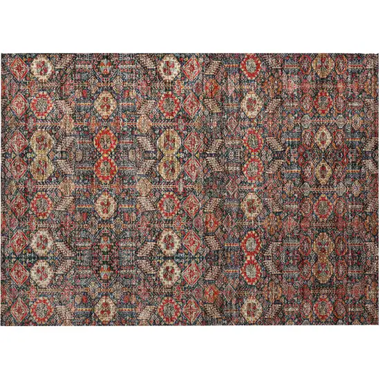 Red and Dark Blue Floral Washable Non Skid Indoor Outdoor Area Rug Photo 4