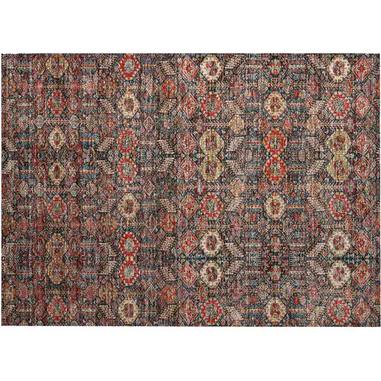 Red and Dark Blue Floral Washable Non Skid Indoor Outdoor Area Rug Photo 2