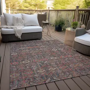 Photo of Red and Dark Blue Floral Washable Non Skid Indoor Outdoor Area Rug