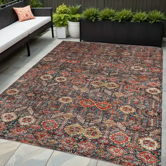 Red and Dark Blue Floral Washable Non Skid Indoor Outdoor Area Rug Photo 1