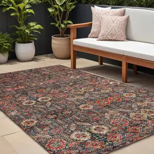 Photo of Red and Dark Blue Floral Washable Non Skid Indoor Outdoor Area Rug