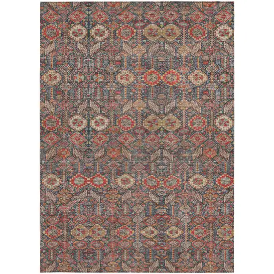 Red and Dark Blue Floral Washable Non Skid Indoor Outdoor Area Rug Photo 4