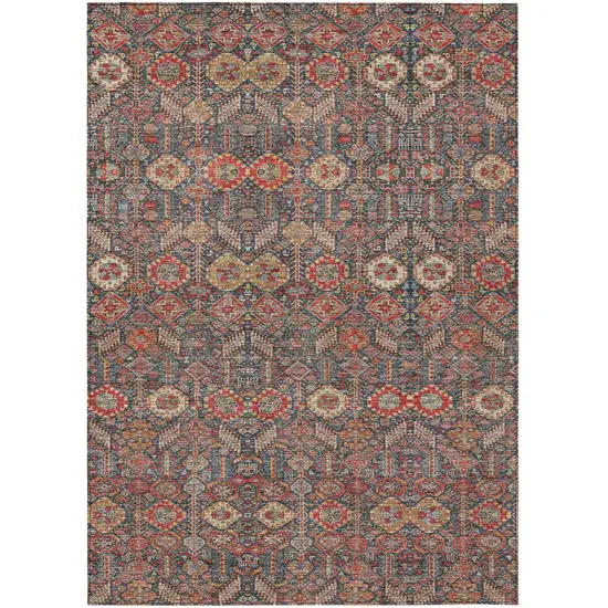 Red and Dark Blue Floral Washable Non Skid Indoor Outdoor Area Rug Photo 2