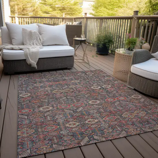 Red and Dark Blue Floral Washable Non Skid Indoor Outdoor Area Rug Photo 9