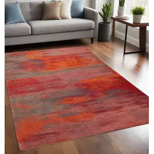 Photo of Red and Gray Abstract Non Skid Area Rug