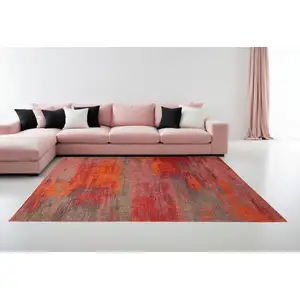 Photo of Red and Gray Abstract Non Skid Area Rug