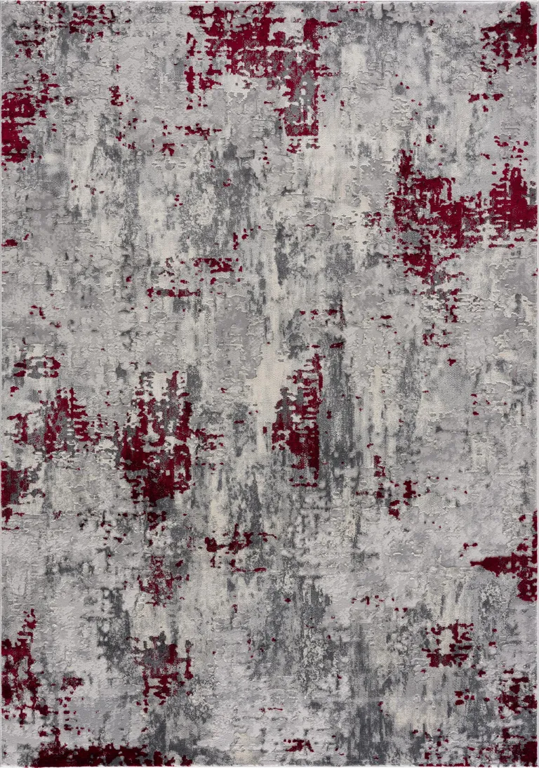 Red and Gray Modern Abstract Area Rug Photo 2