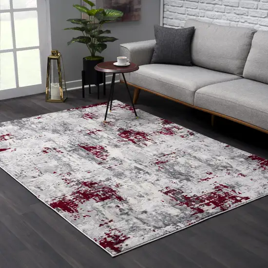 Red and Gray Modern Abstract Area Rug Photo 5