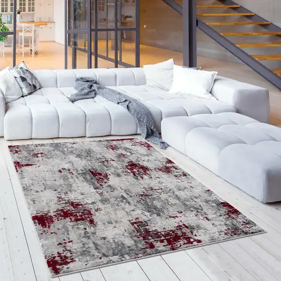 Red and Gray Modern Abstract Area Rug Photo 3