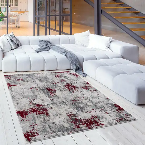 Red and Gray Modern Abstract Area Rug Photo 6
