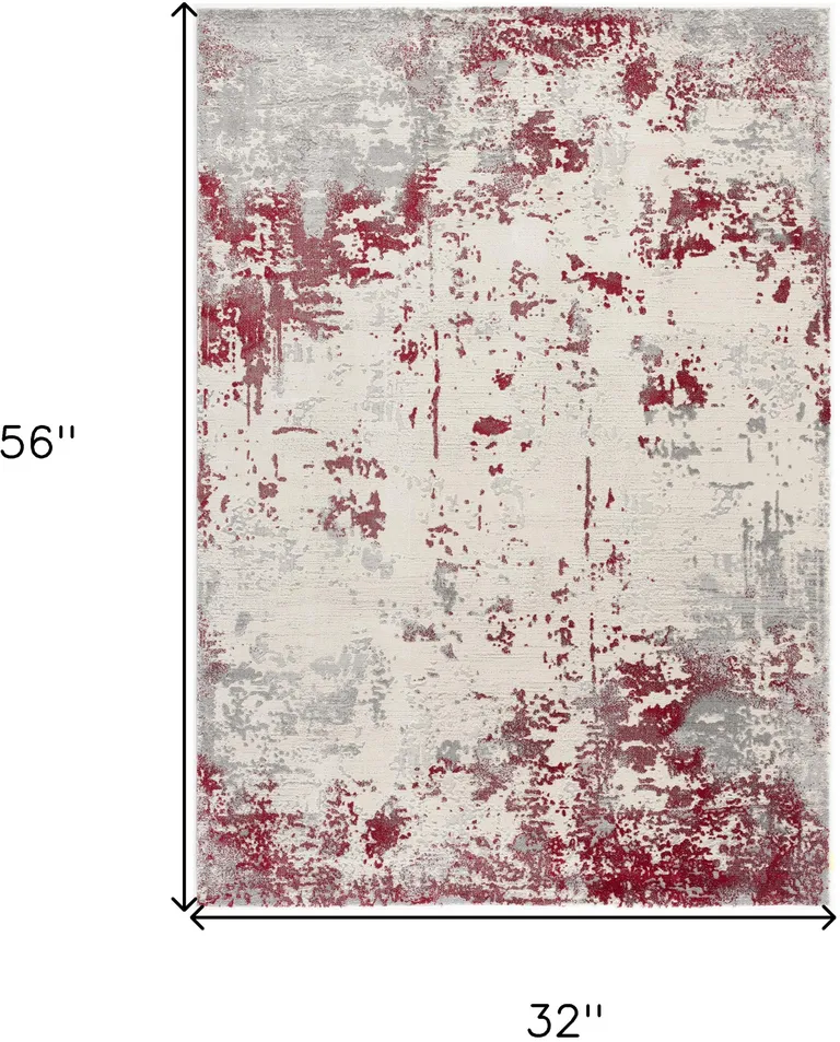Red and Gray Modern Abstract Area Rug Photo 2