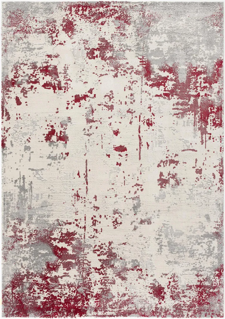 Red and Gray Modern Abstract Area Rug Photo 3